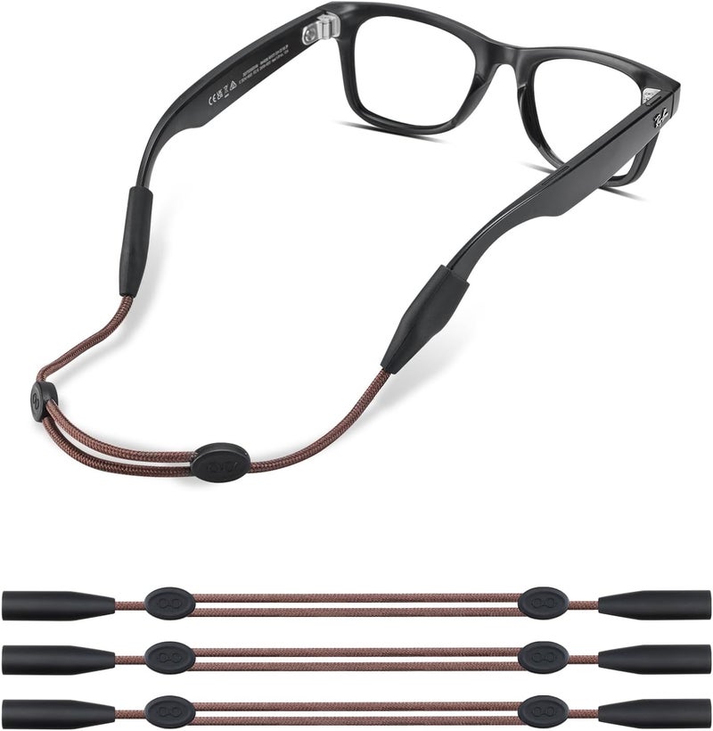 TBATAIL Glasses Strap for Ray-Ban Meta and Wide Frame Glasses –Adjustable Sunglasses Straps Cords for Men Women kids-Eye Glasses Holders Around Neck, Eyewear String Lanyard Retainer (3pcs 14in Brown) - Image 1